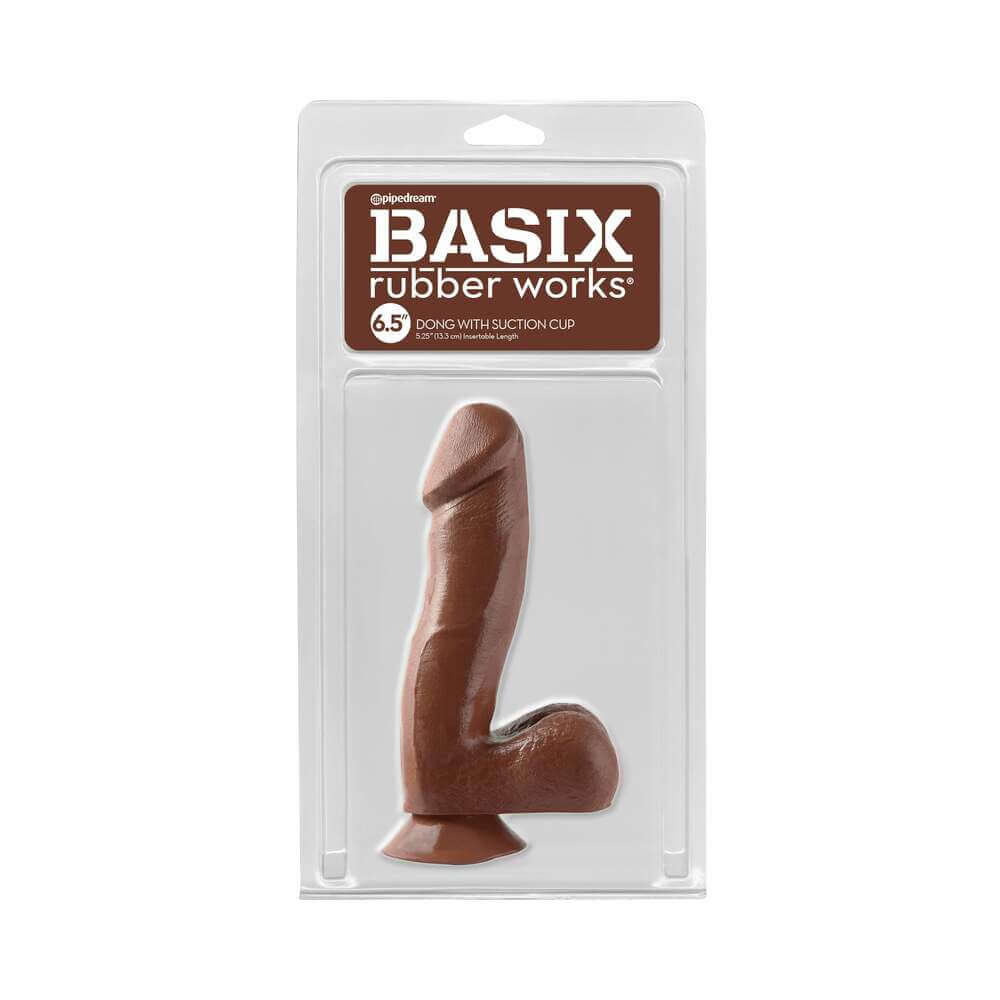 Basix Rubber Works 6.5 inches Dong With Balls & Suction Cup Brown
