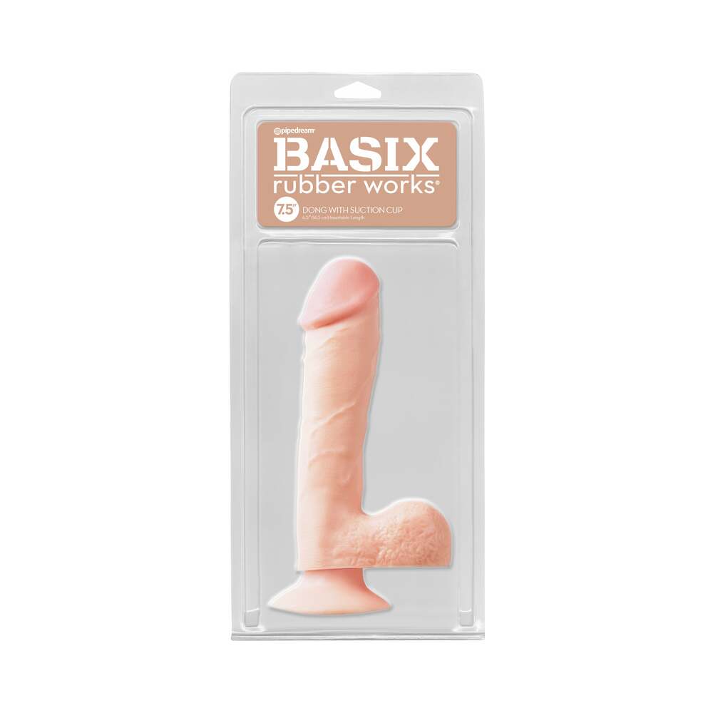 Basix Rubber Works 7.5 inches Dong With Balls & Suction Cup Beige
