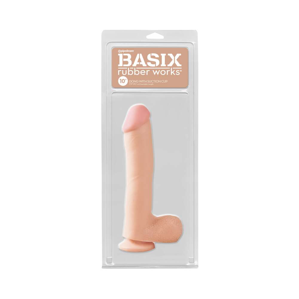 Basix Rubber Works 10 inches Dong With Balls & Suction Cup Beige