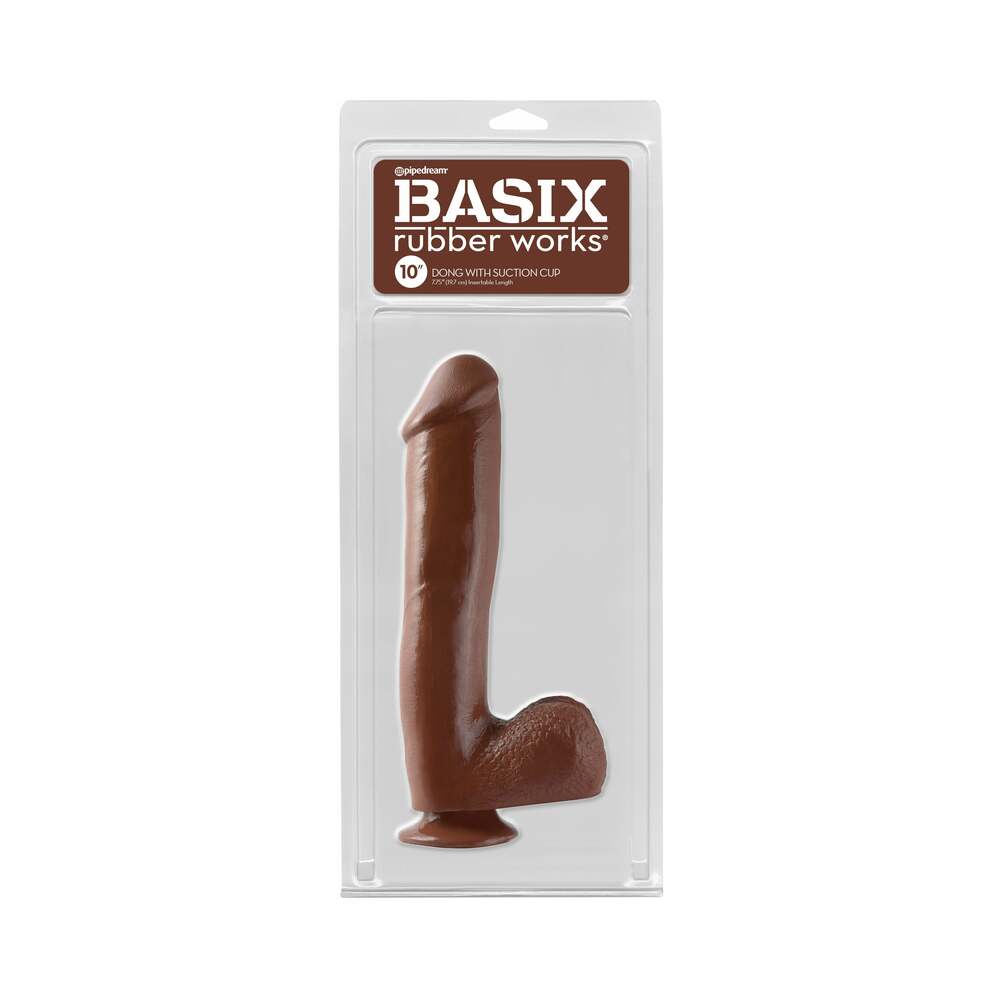 Basix Rubber Works 10 inches Dong With Balls & Suction Cup Brown