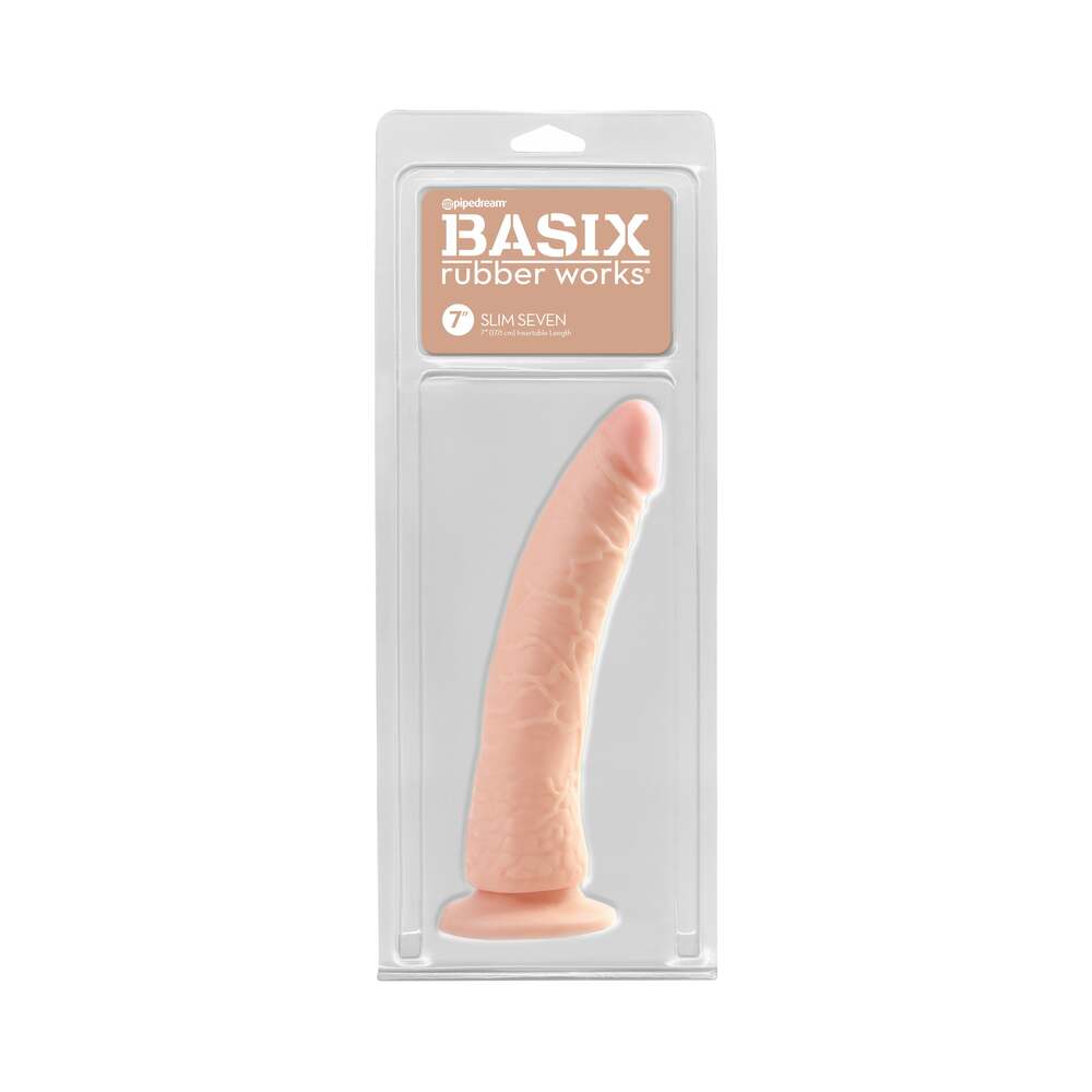 Basix Rubber Works Slim Seven 7 inches Dildo With Suction Cup Beige