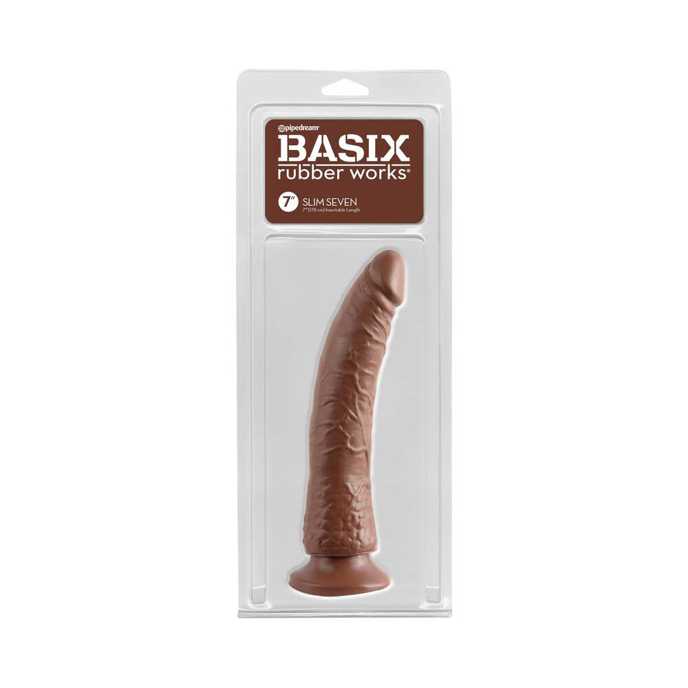 Basix Rubber Works Slim Seven 7 inches Dildo With Suction Cup Brown
