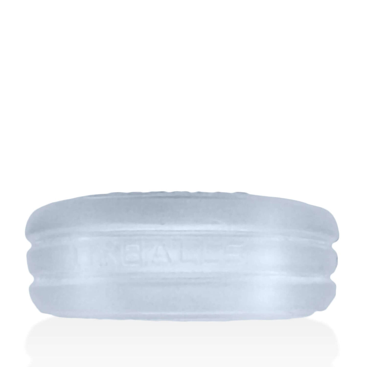 Oxballs Roto Grooved Gripper-Ribbed Cockring Clear Steam displaying its smooth and flexible design.