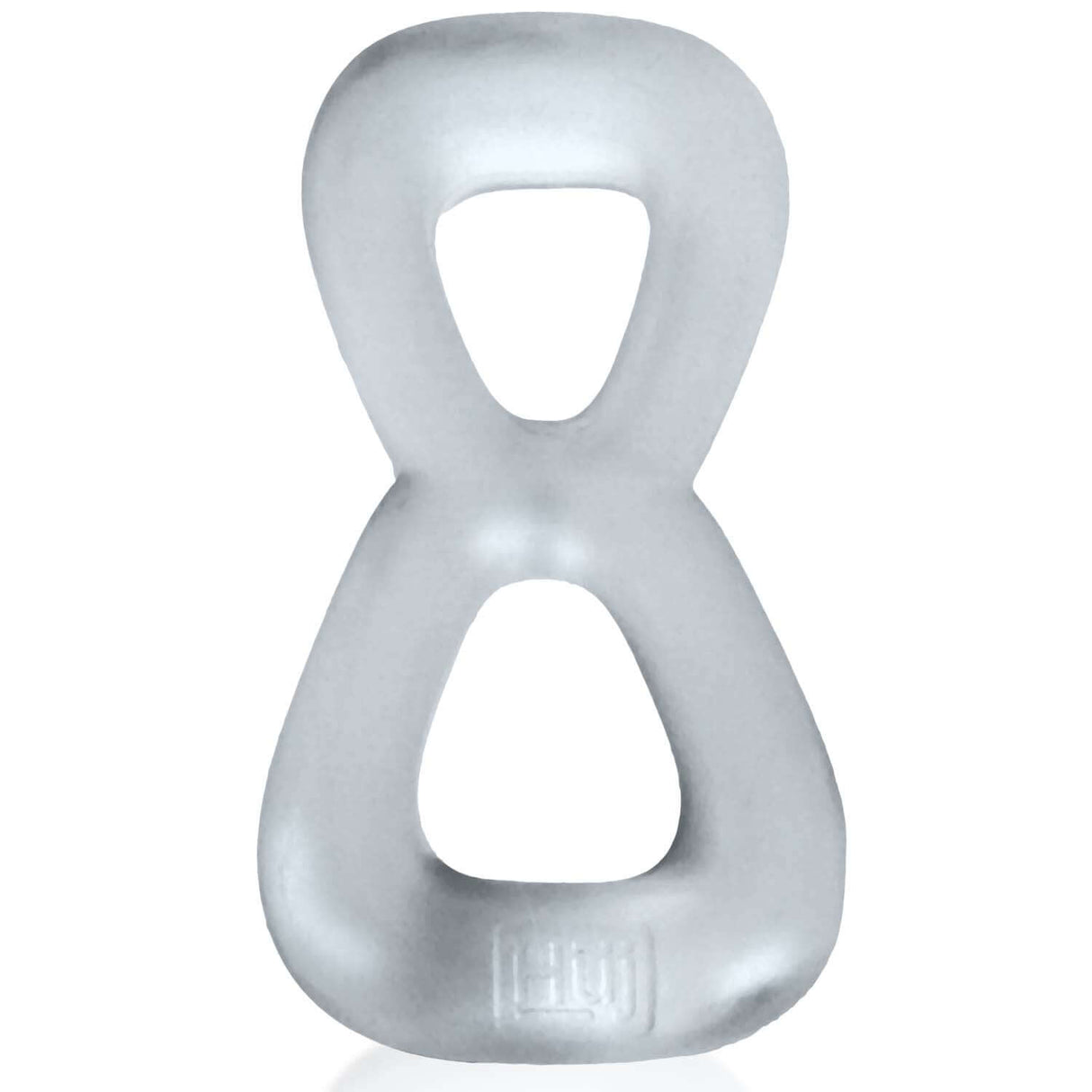 Oxballs Boomerang Double-Ring Cockring & Nut-Tugger Clear Steam in transparent rubber design.