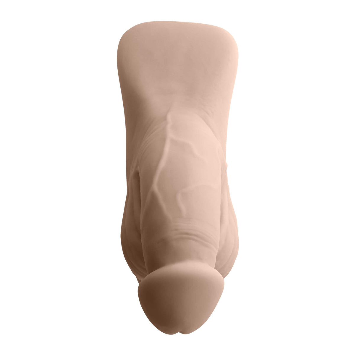 Gender X 4 Inch TPE Packer Dildo Vanilla displayed from the front showing realistic texture and design.