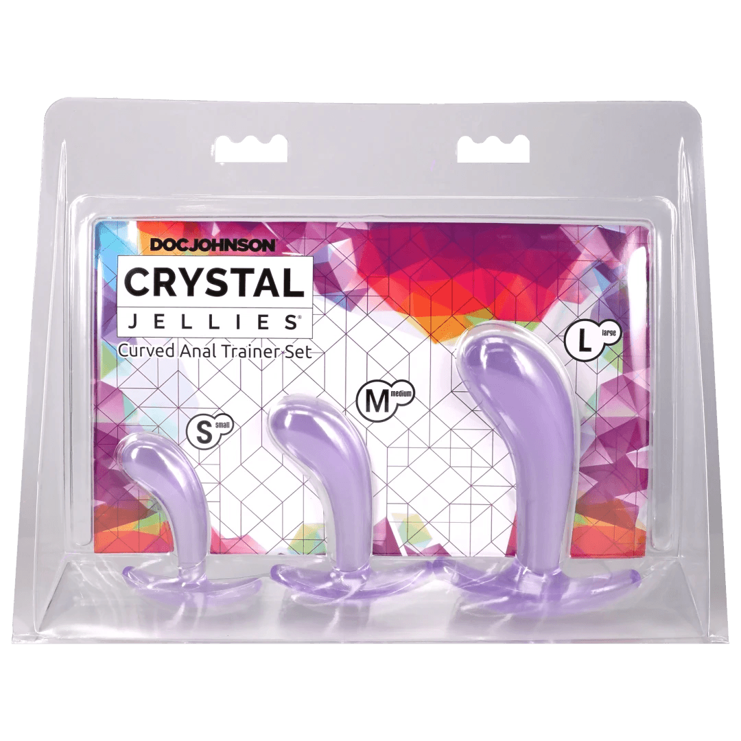 Crystal Jellies Curved Anal Trainer Set Purple featuring three sizes for gradual anal training.