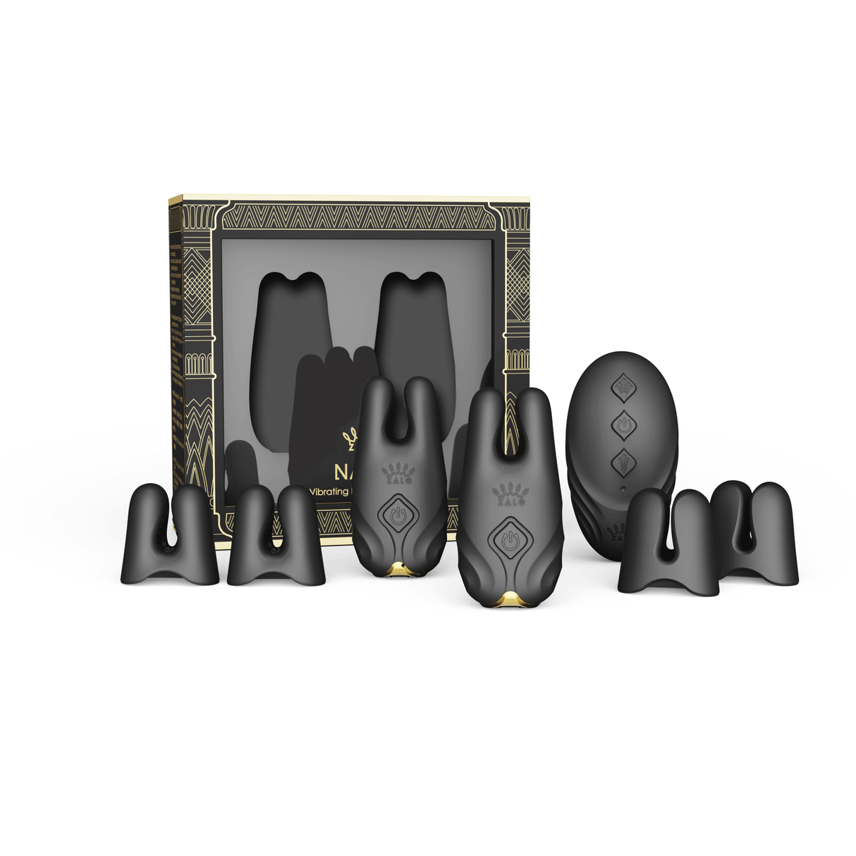 ZALO Nave Vibrating Nipple Clamps in Obsidian Black with EasyClamp Technology and Dual Motors for Powerful Vibration