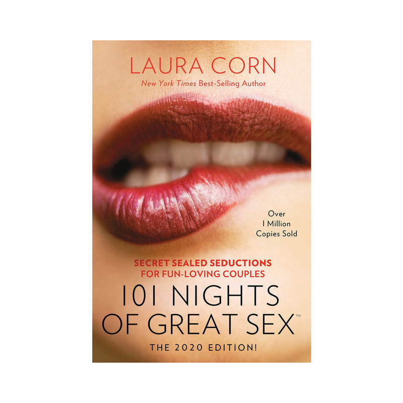 Cover of 101 Nights Of Great Sex 2020 Edition by Laura Corn with seductive lips and playful design.