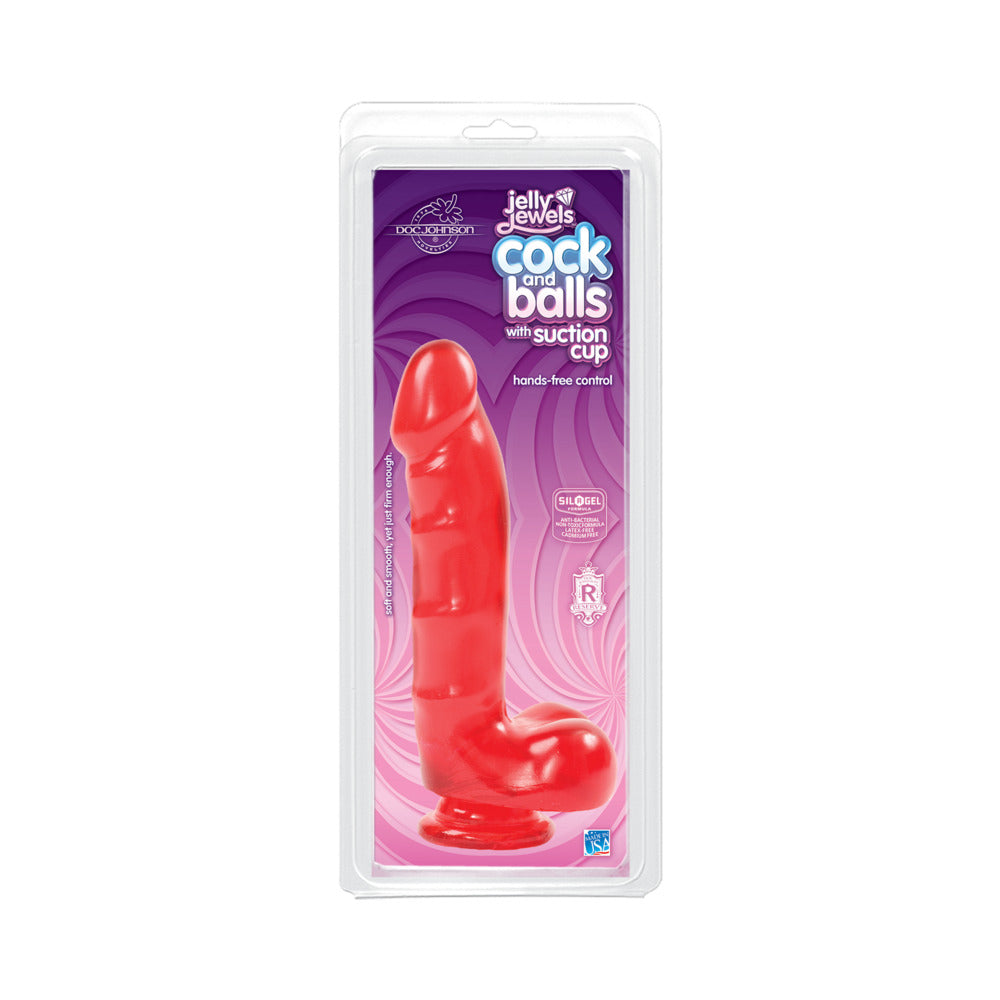 Jelly Jewel Cock & Balls Suction Cup (Ruby)