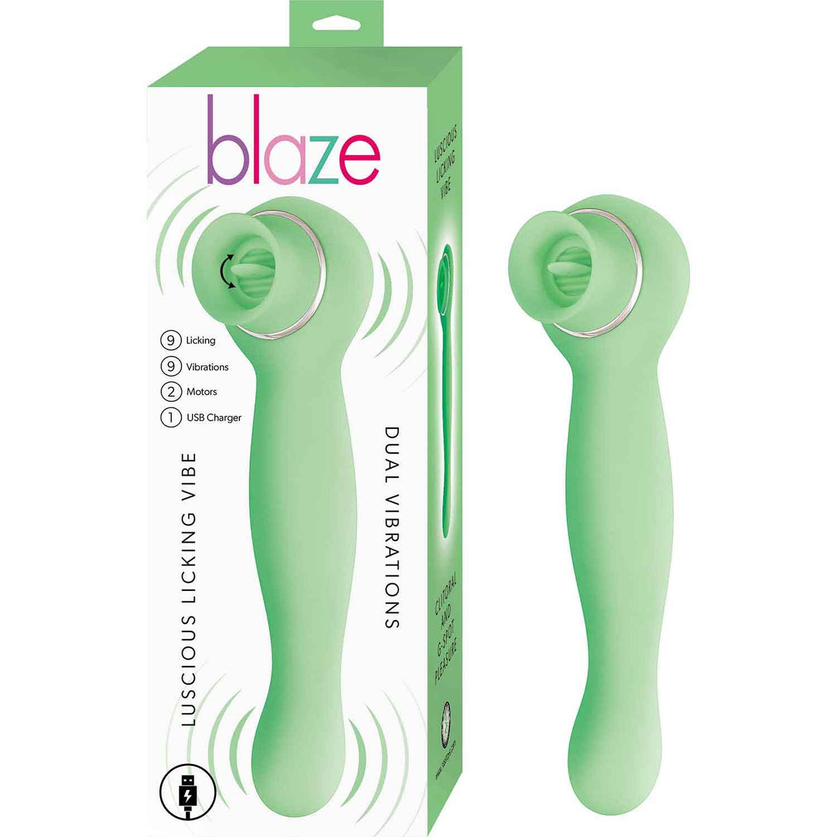 Nasstoys Blaze Lucious Licker Vibe Mint dual-ended silicone pleasure tool with flicking tongue stimulator.
