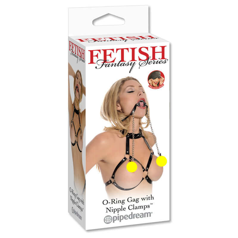Fetish Fantasy Series Adjustable O-Ring Gag With Nipple Clamps Silver/Black