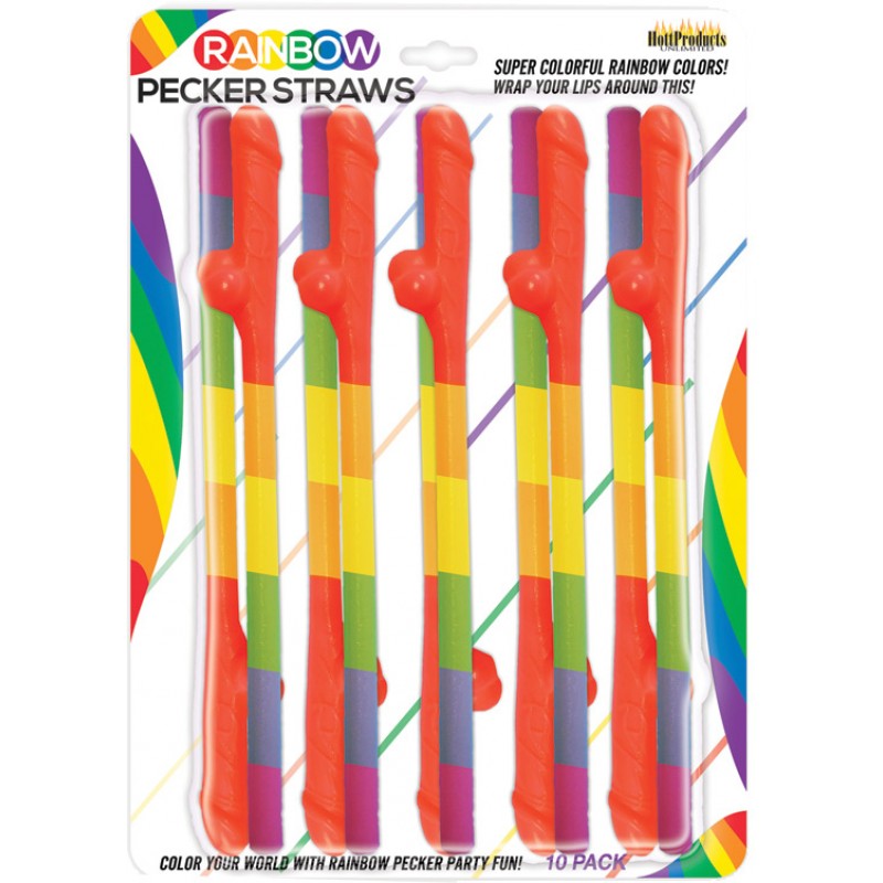 Rainbow Pecker Straws 10 Pack Party Favor in bright colors for fun party celebrations.