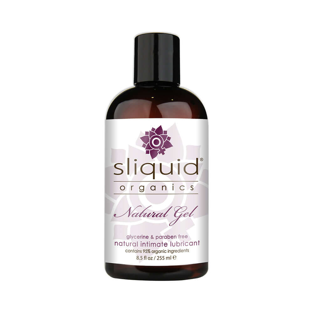 Sliquid Organics Natural Lubricating Gel 8.5 Oz bottle featuring organic ingredients and a clean design.