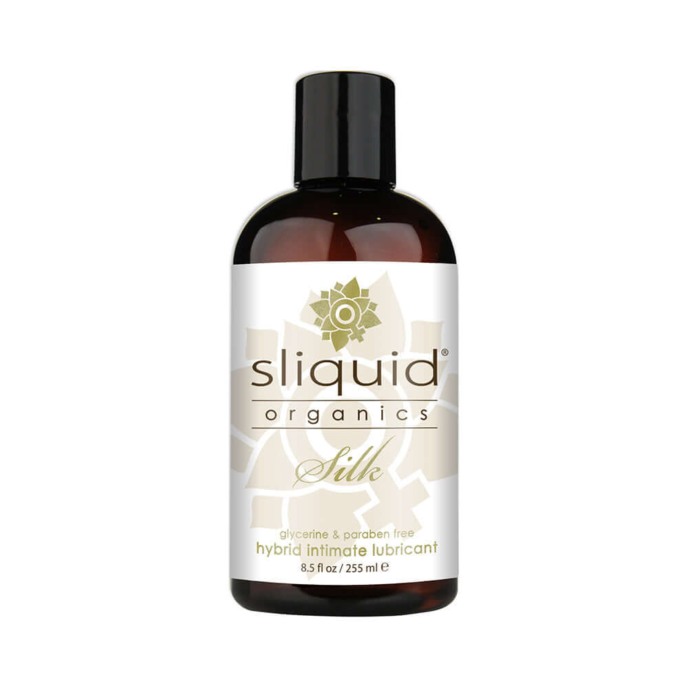 Sliquid Organics Silk Hybrid Lubricant 8.5 Oz bottle, premium intimate lubricant, aloe-and-silicone based formula