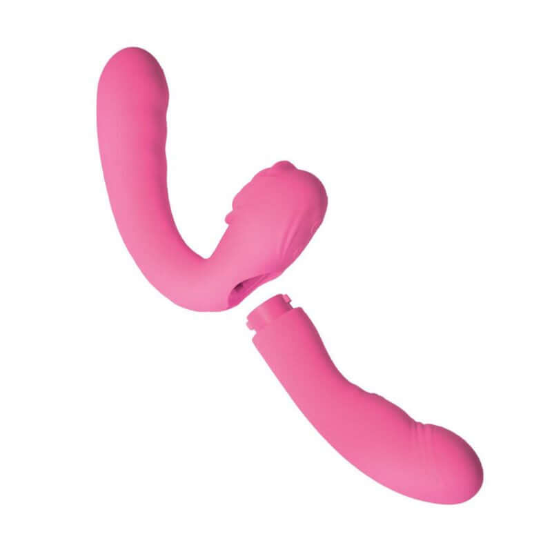 Desire Two Piece Dual Vibrator Pink shown in flexible design for customizable stimulation and partner play.