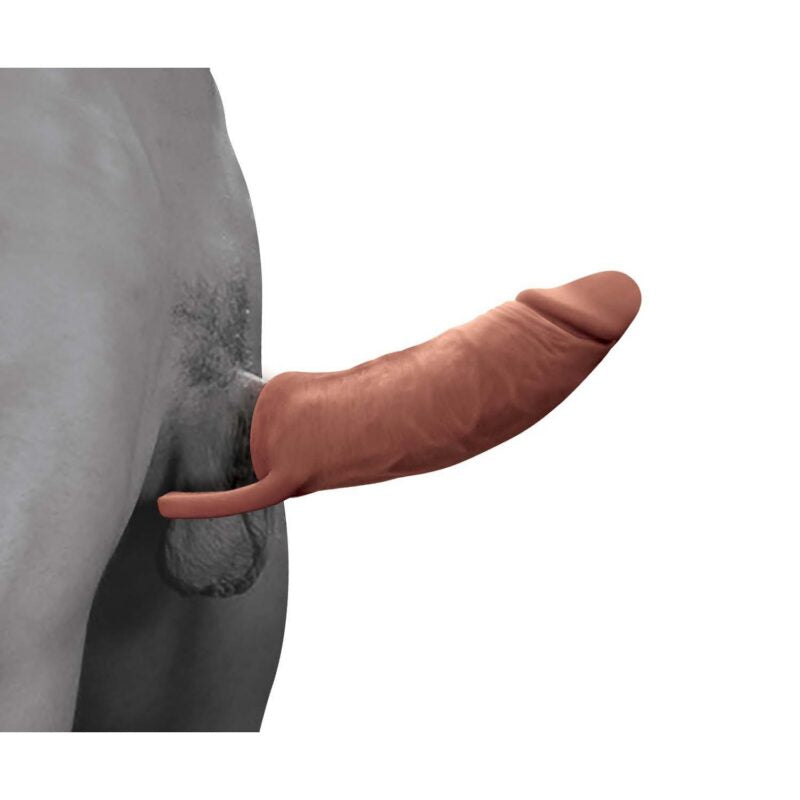 The Great Extender & Masturbator 2n1 Brown 7 inches shown in use for enhanced pleasure.