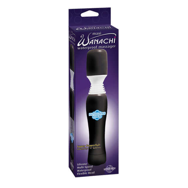 Maxi Wanachi Waterproof Massager Flexible Silicone Wand Vibrator Black