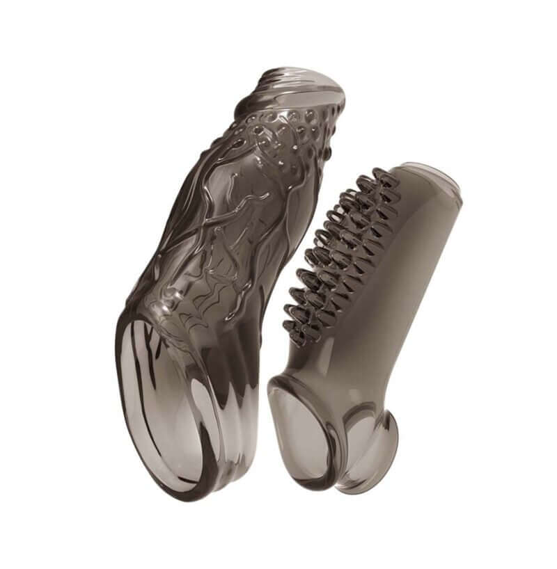 Nasstoys Enhancer Dual Sleeve Kit Smoke showcasing two penis sleeves for enhanced pleasure and stimulation.