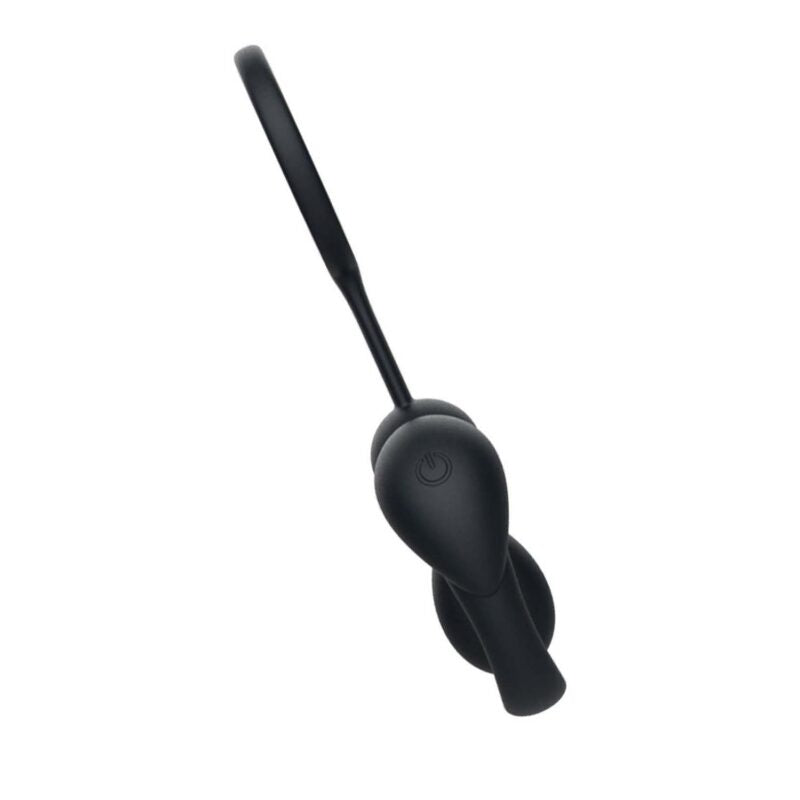 Silicone Tingle Cock & Scrotum Ring Black with flexible design and control functions for pleasure and stimulation.