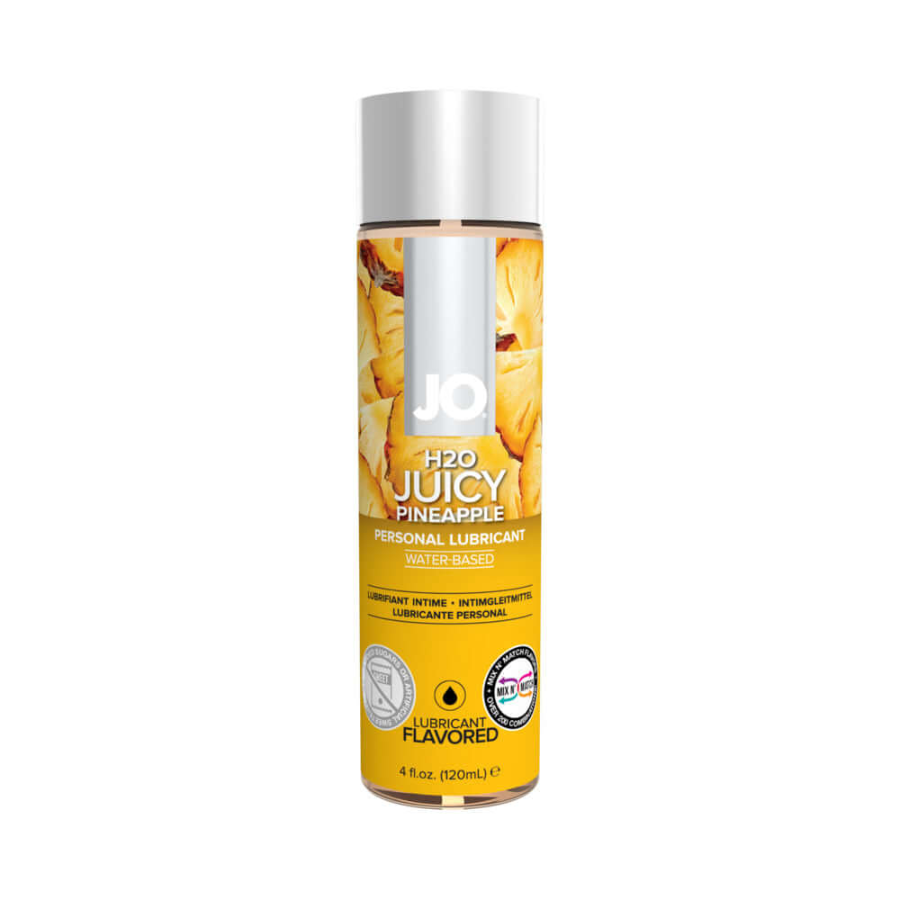 JO H2O Juicy Pineapple Flavored Water-Based Lubricant 4 Oz bottle with refreshing pineapple design.