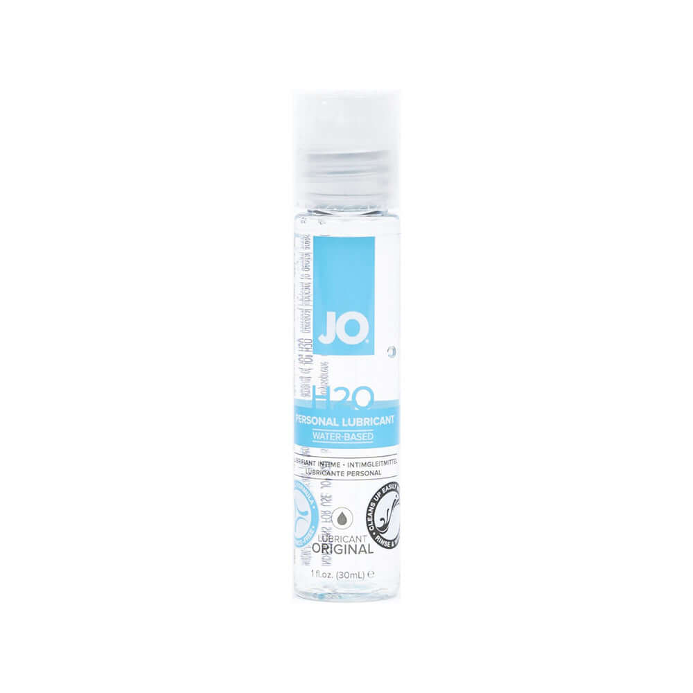 JO H2O Original Water-Based Lubricant 1 Oz in a clear bottle, ideal for smooth and comfortable use.