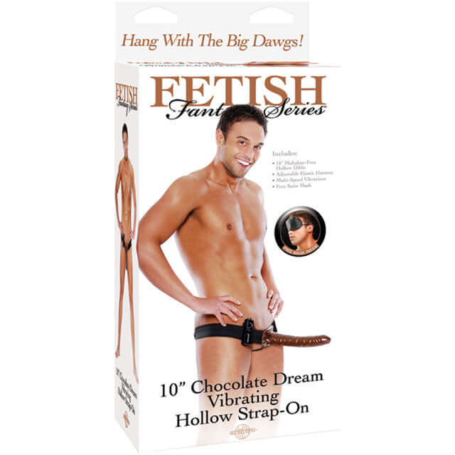 Fetish Fantasy Series Chocolate Dream Vibrating 10 inches Hollow Strap-On Brown