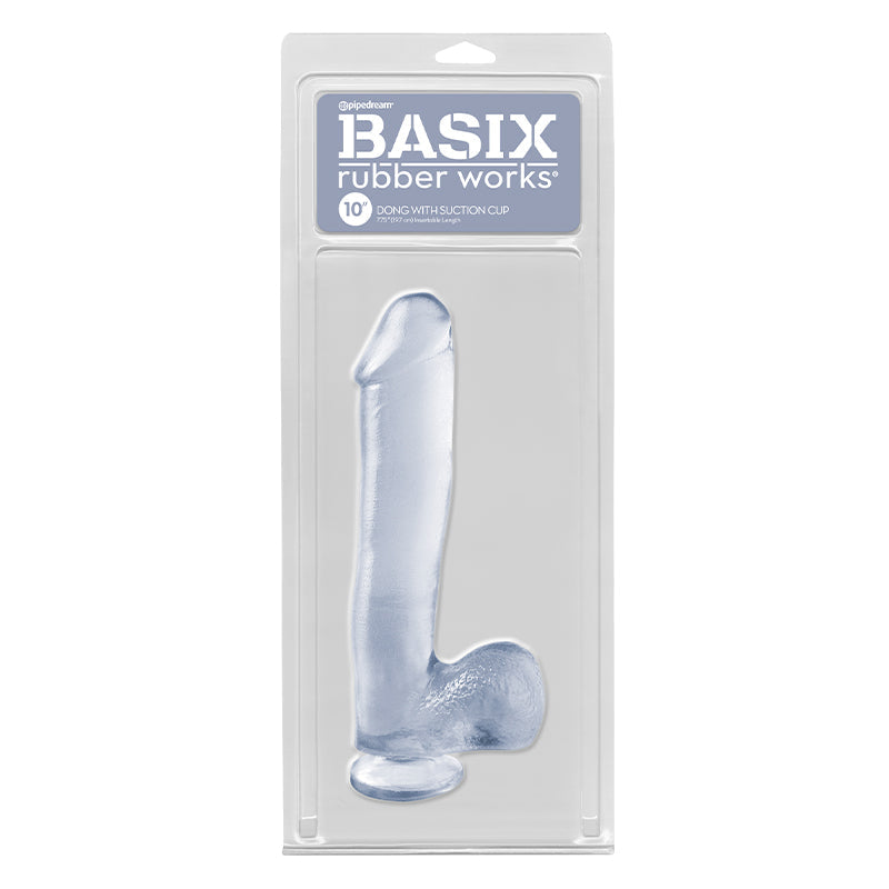 Basix Rubber Works 10 inches Dong With Balls & Suction Cup Clear