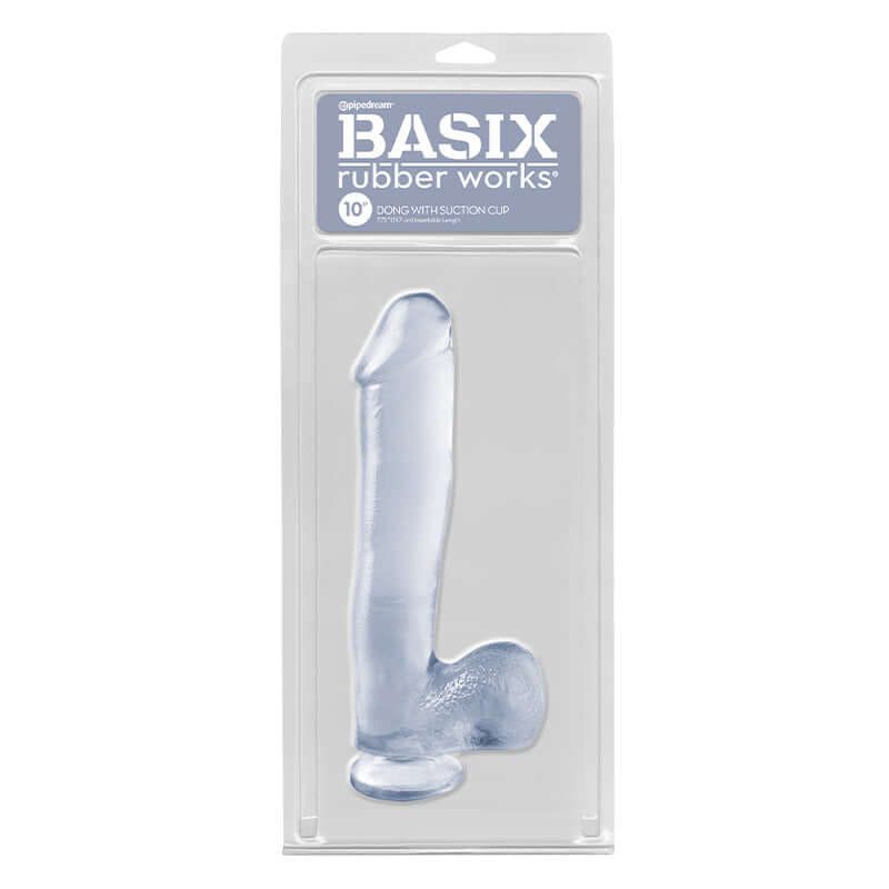 Basix Rubber Works 10 inches Dong With Balls & Suction Cup Clear