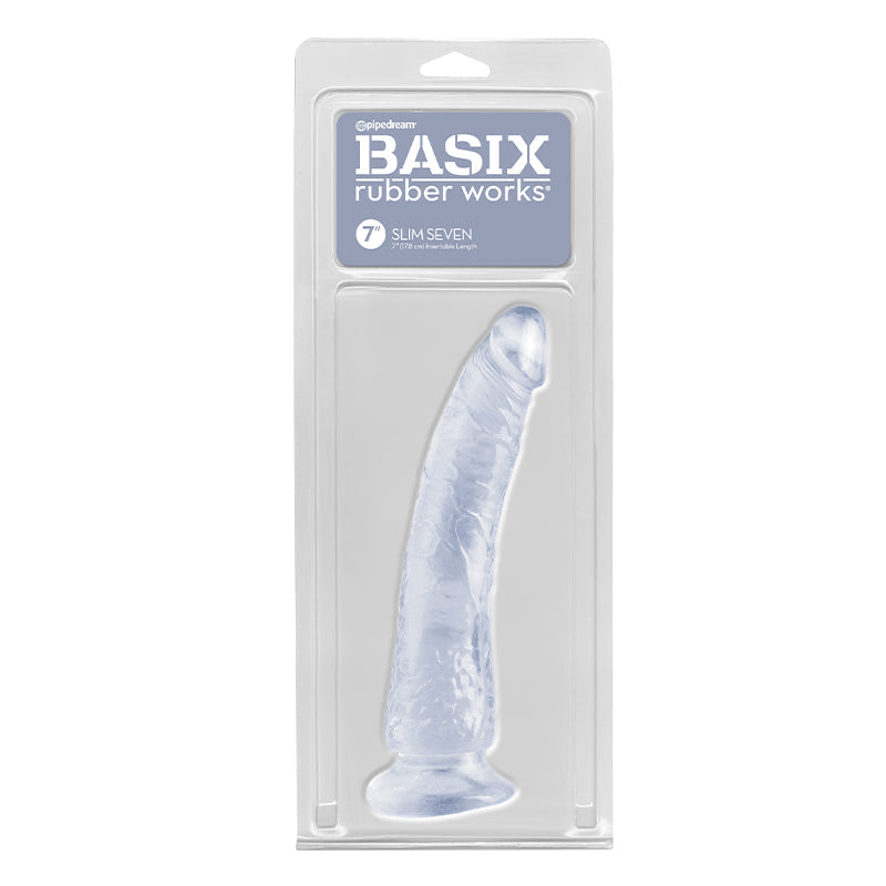 Basix Rubber Works Slim Seven 7 inches Dildo With Suction Cup Clear