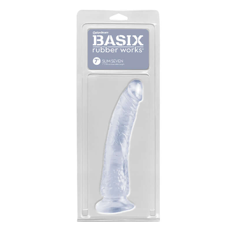 Basix Rubber Works Slim Seven 7 inches Dildo With Suction Cup Clear