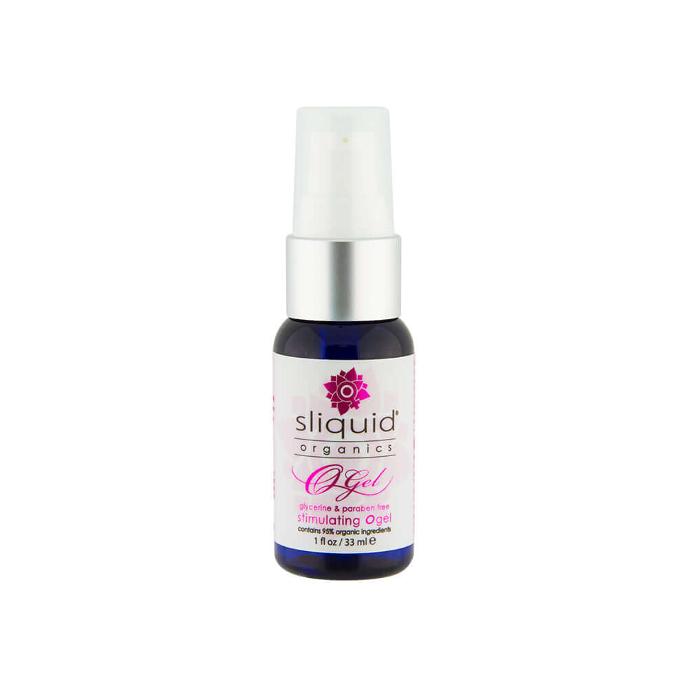 Sliquid Organics Stimulating O Gel 1 Oz bottle, vegan-friendly clitoral stimulating gel for arousal enhancement.