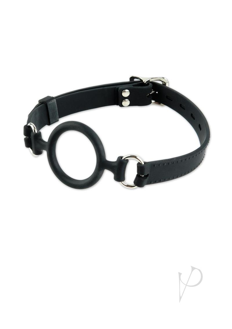 Fetish Fantasy Extreme Silicone O-Ring Gag 1.5 inch Black featuring adjustable strap and sturdy O-ring design.