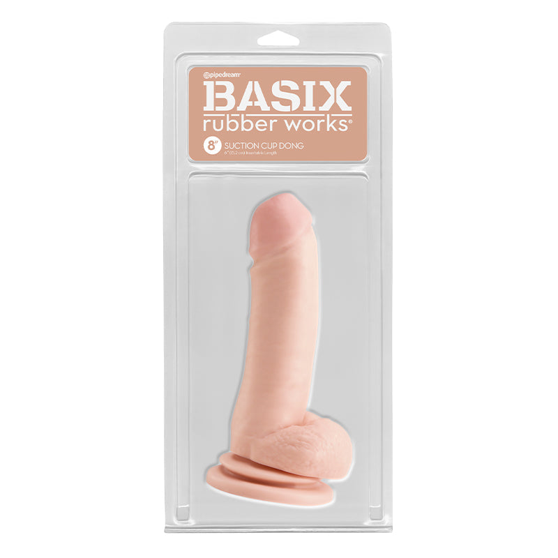 Basix Rubber Works 8 in. Suction Cup Dong With Balls Beige