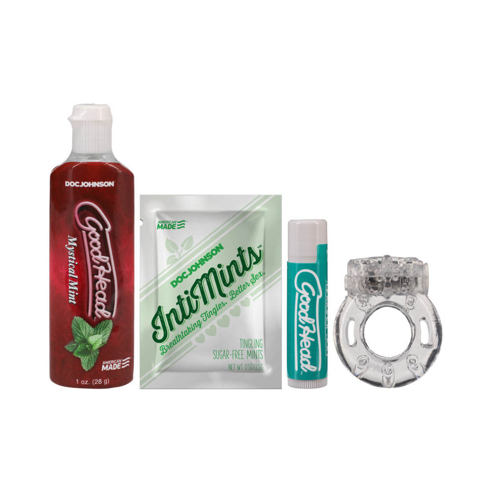 GoodHead Suck Kit Mint For Him featuring oral gel, flavored lip balm, and mint sachet for enhanced pleasure.