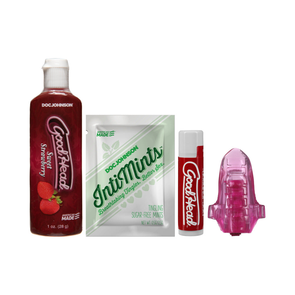 GoodHead Kit For Her Strawberry includes flavored syrup, mints, and accessories for enhanced oral pleasure.