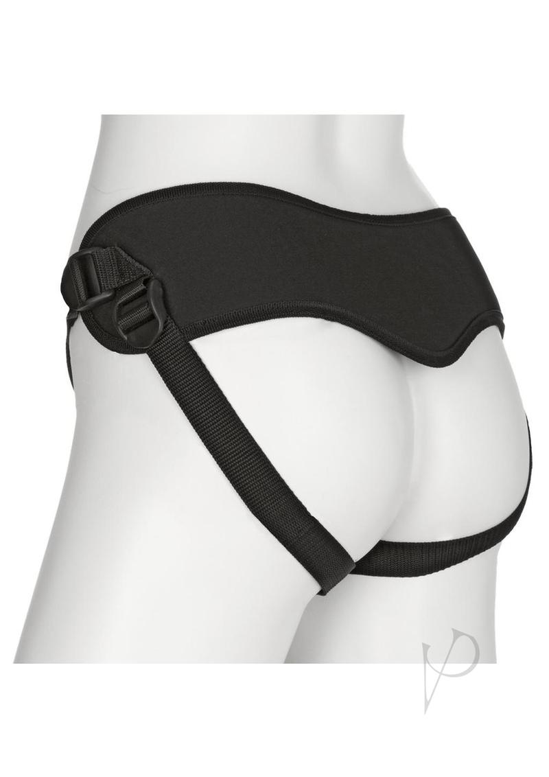 Vac-U-Lock Platinum Supreme Harness Black shown on mannequin, highlighting its adjustable straps and ergonomic design.