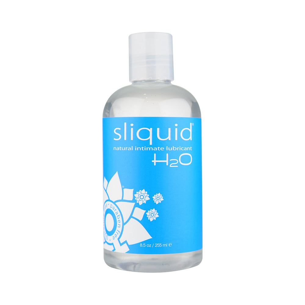 Sliquid Naturals H2O Intimate Lubricant 8.5 Oz bottle with blue label and natural ingredients.