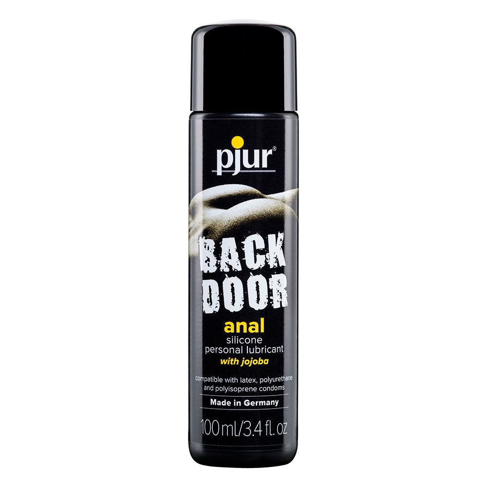 pjur Back Door Silicone Anal Lubricant with Jojoba 3.4 Oz bottle designed for lasting pleasure and comfort.