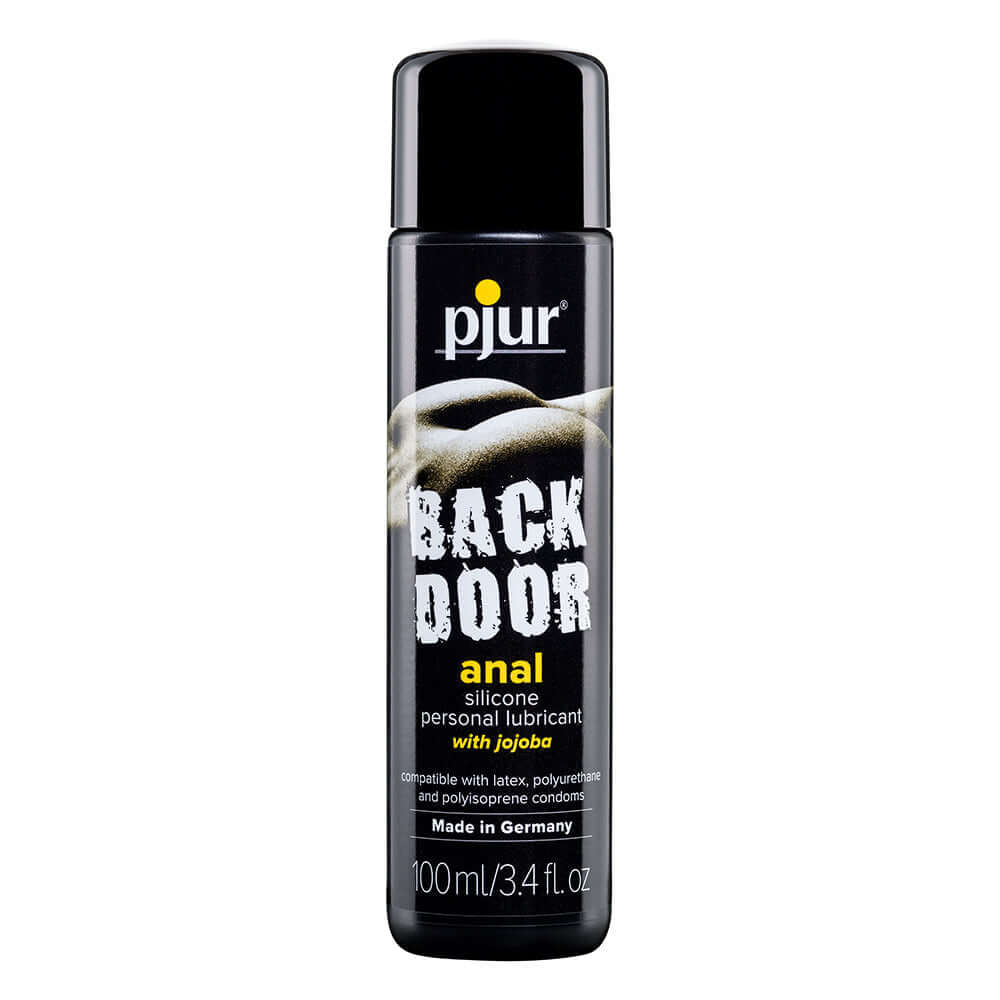 pjur Back Door Silicone Anal Lubricant with Jojoba 3.4 Oz bottle designed for lasting pleasure and comfort.