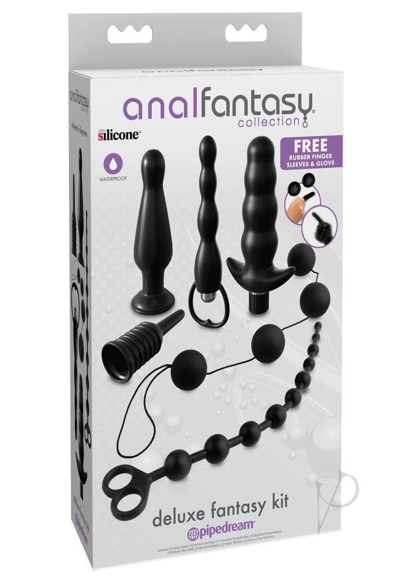 Anal Fantasy Collection Silicone Deluxe Fantasy Kit Black including multiple versatile pieces and waterproof features.