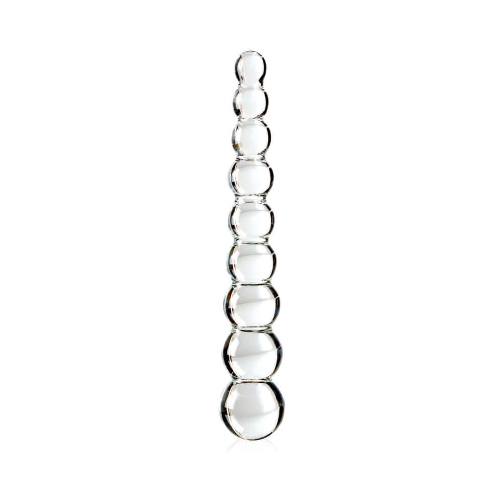 Icicles No 2 Beaded 8.5 inches Glass Dildo Clear showcasing its elegant beaded design and smooth glass finish.