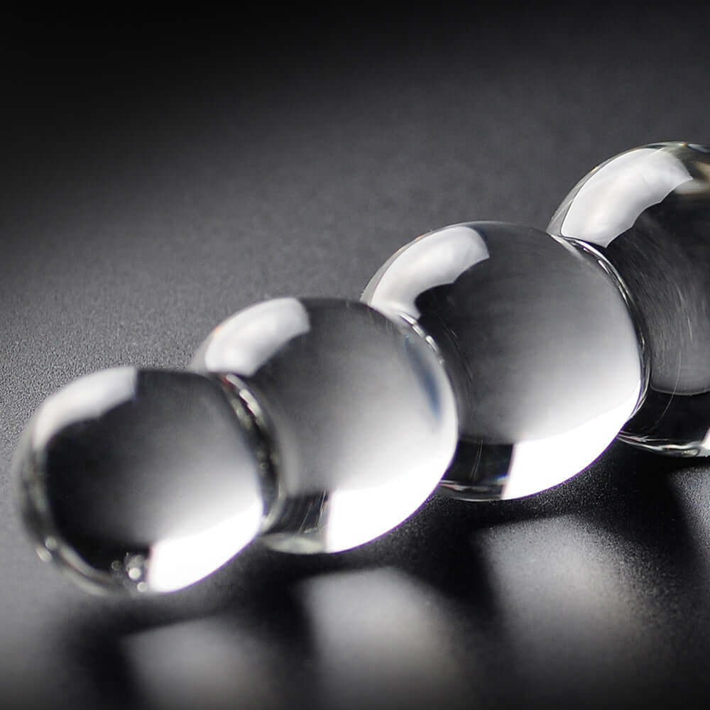 Icicles No 2 Beaded 8.5 inches Glass Dildo Clear showing rounded beads and sleek glass design on dark background.