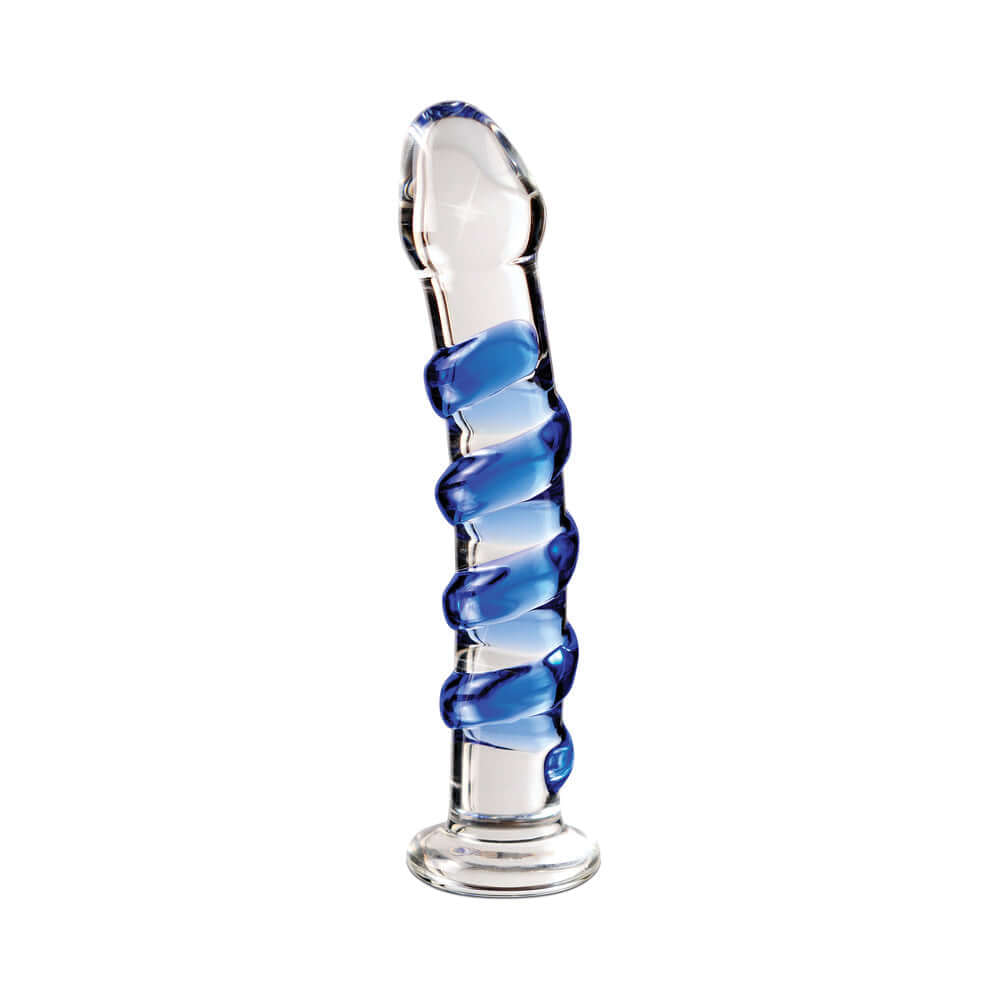 Icicles No. 5 Curved Ribbed 7 inches Glass Dildo Blue/Clear