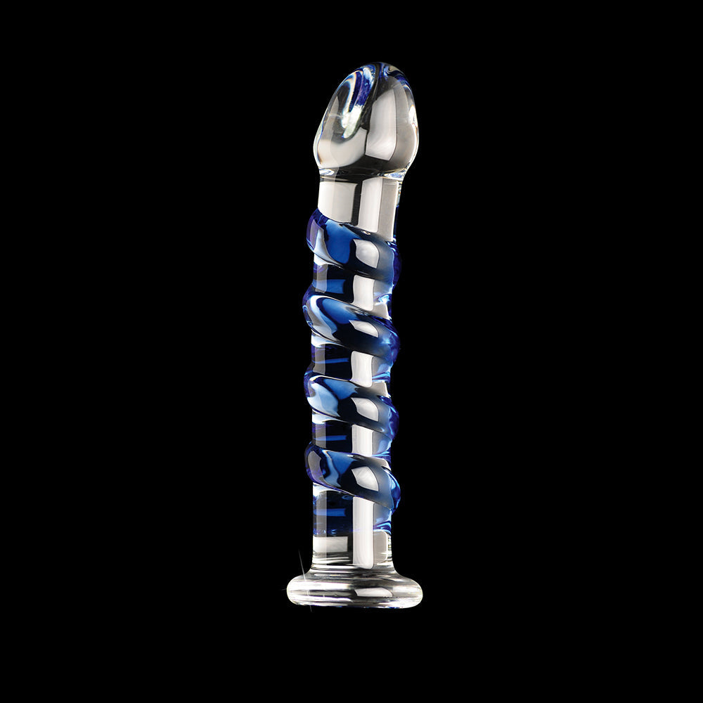 Icicles No. 5 Curved Ribbed 7 inches Glass Dildo Blue/Clear
