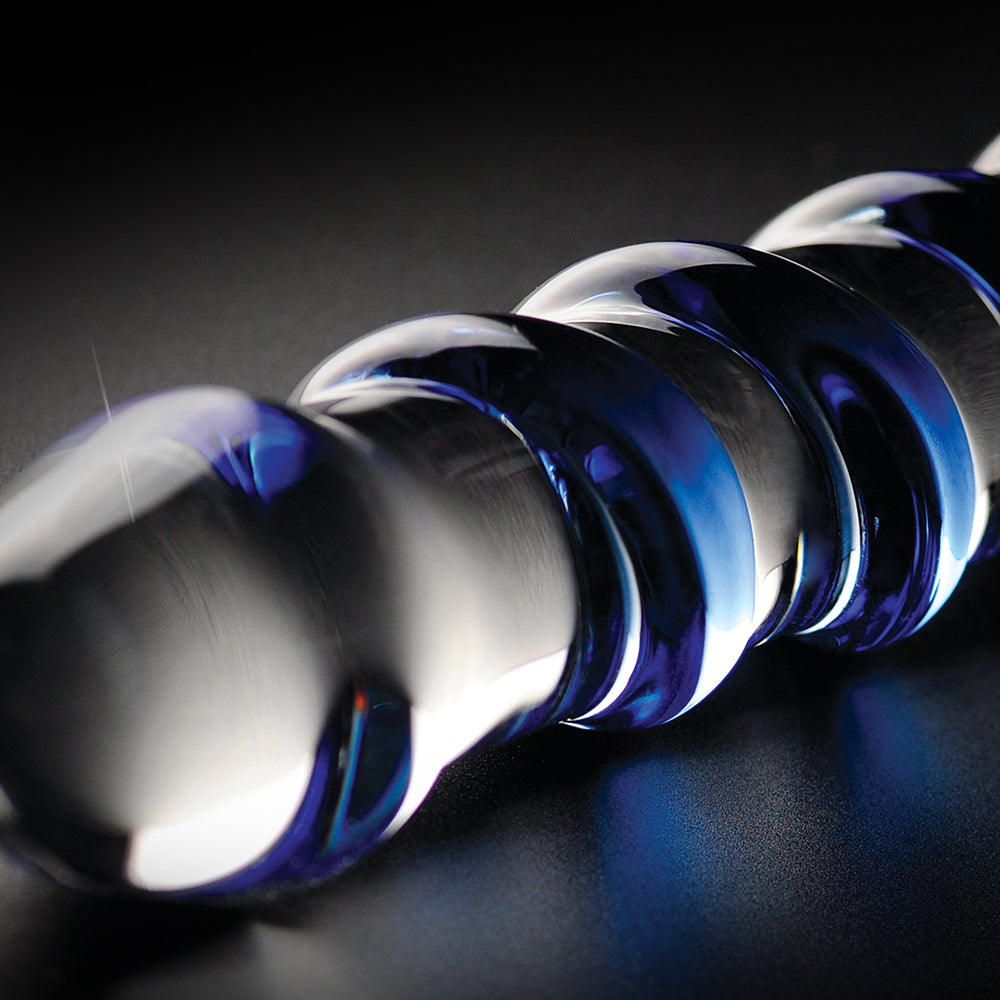 Icicles No. 5 Curved Ribbed 7 inches Glass Dildo Blue/Clear
