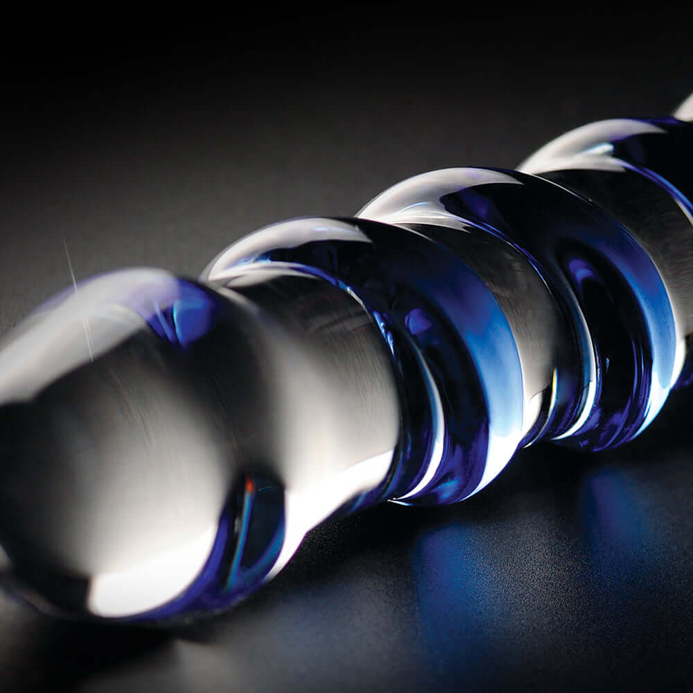 Icicles No. 5 Curved Ribbed 7 inches Glass Dildo Blue/Clear