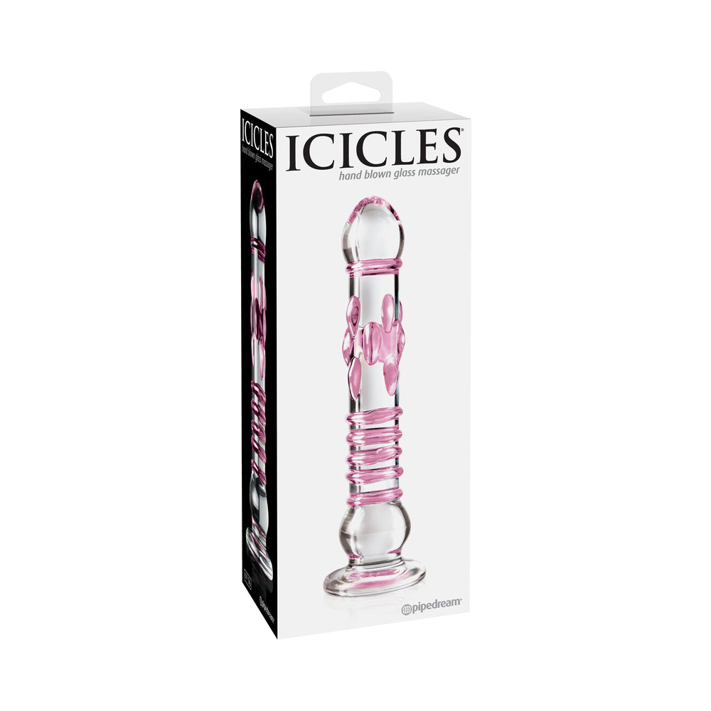 Icicles No. 6 Textured 8.5 inches Glass Dildo Pink/Clear