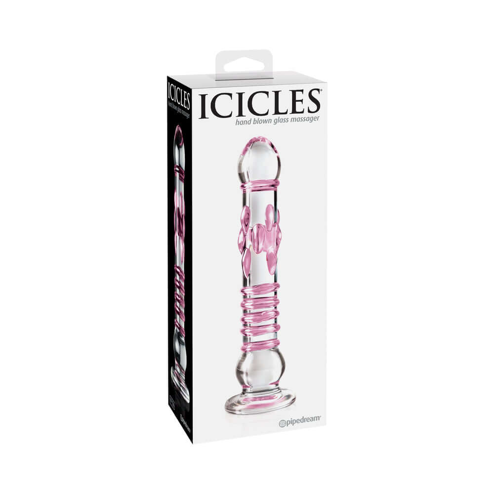 Icicles No. 6 Textured 8.5 inches Glass Dildo Pink/Clear