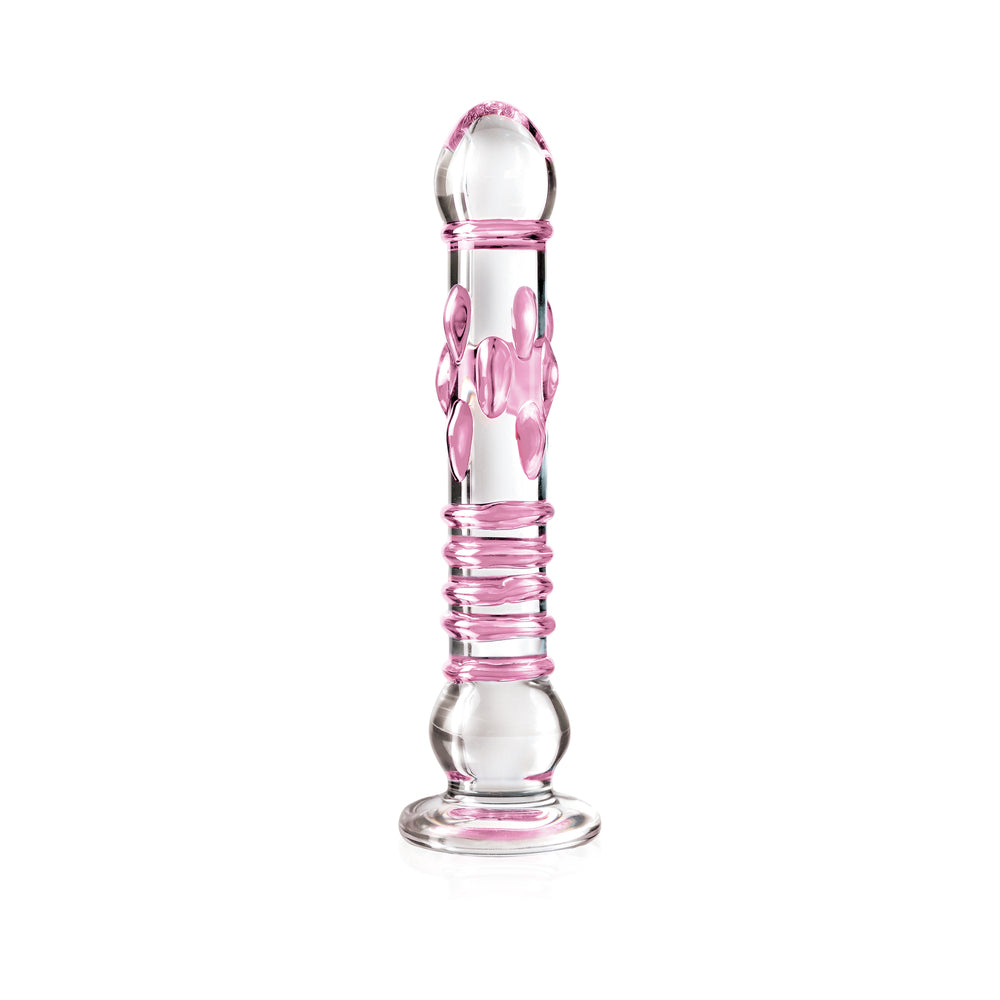 Icicles No. 6 Textured 8.5 inches Glass Dildo Pink/Clear