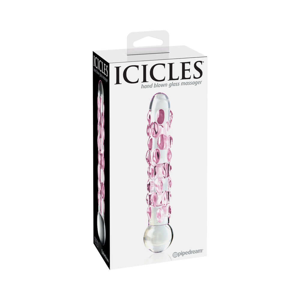 Icicles No. 7 Textured 7 inches Glass Dildo Pink/Clear
